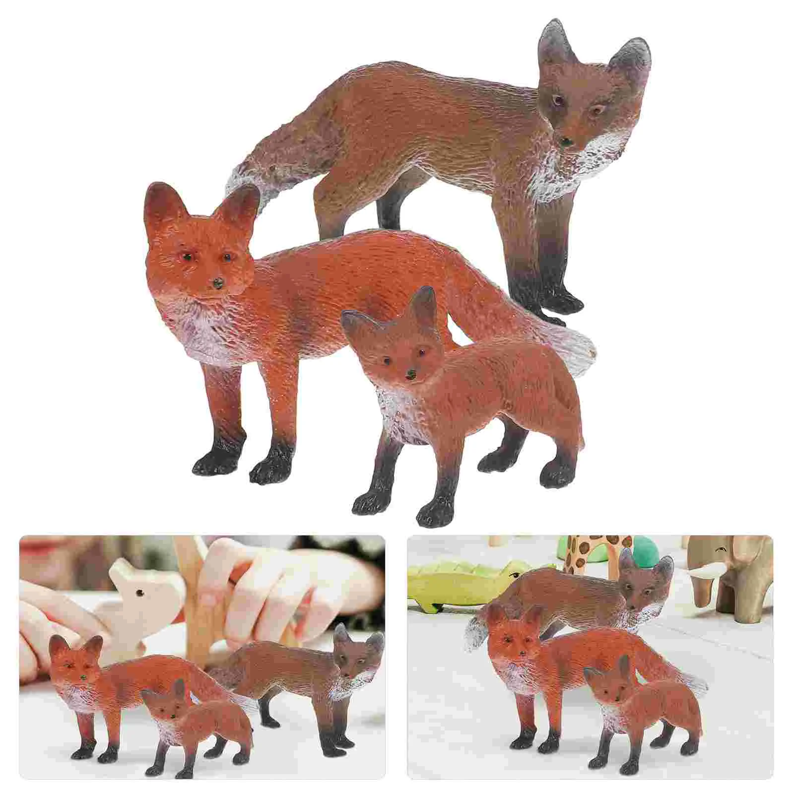 3 Pcs Fox Toy Figure Figures Toys Kids Playing Animal Model Realistic Fun Toddler