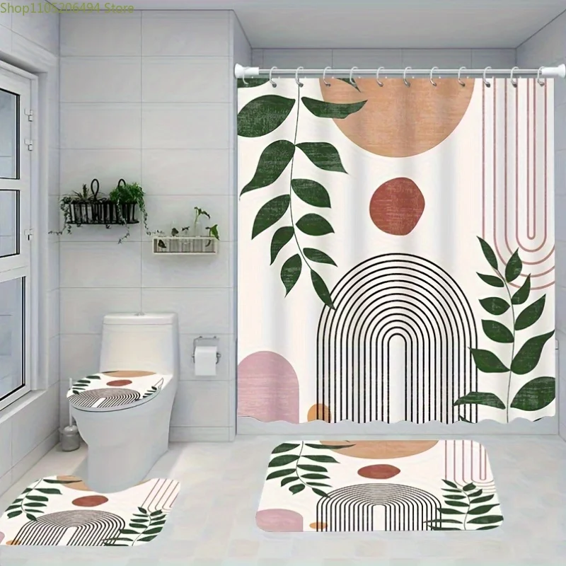 

1/4pcs Bohemian Style Printed Creative Shower Curtain Set, Decorative Bathroom Set Includes 2D Flat Printed Shower Curtain, No