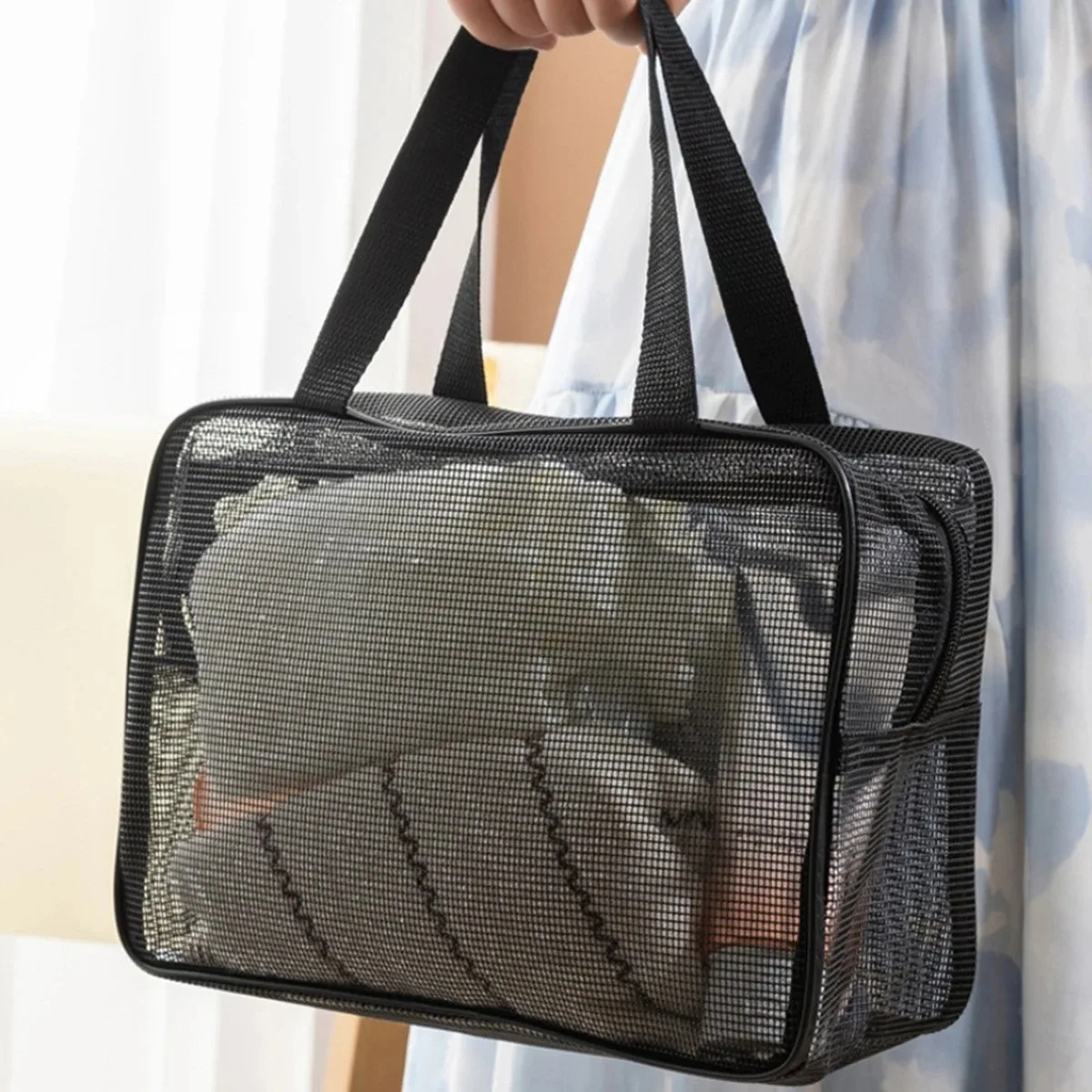 Sac de Douche en Maille, Sac de Rangement Cosmétique, Sac de Douche Multifonctionnel, Grande Capacité, Organisateur de Toilette Portable