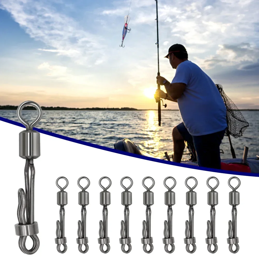 10pcs/lot Large Long Body Q-Shaped Bearing Swivel & Snap Fishing Connector Quick Change Swivels Fishing Tackle Accessories