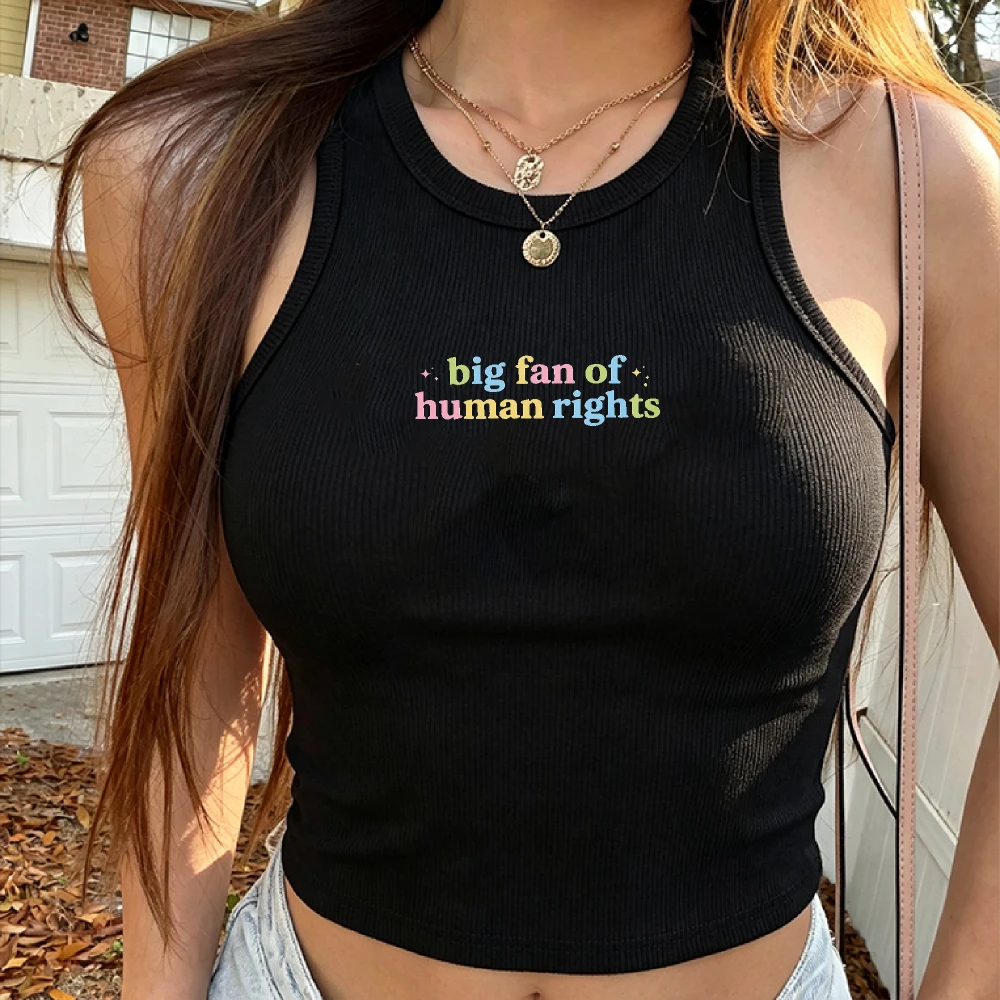 Ribbed Cropped Sleeveless Ribbed Tank Top Human Rights Equality Hoodie Social Justice Gift Activist Rainbow LGBT Tee Crop Top
