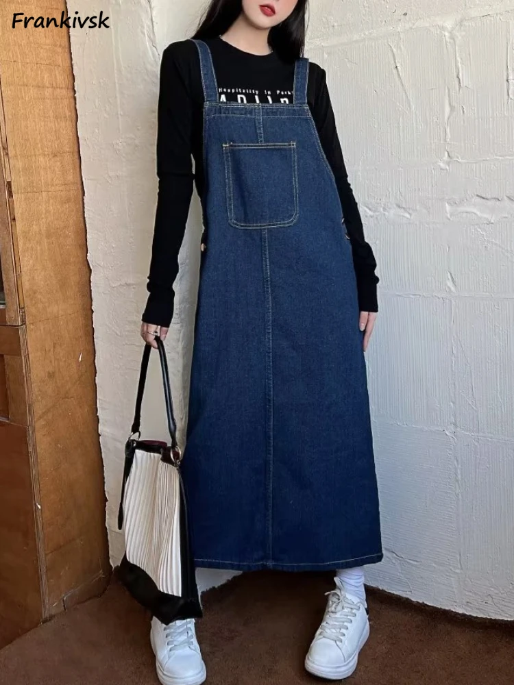 Overall Dresses Women Fashion Schoolgirl Loose Simple Pure Spring Summer Leisure Retro Chic Korean Style All-match Denim Clothes