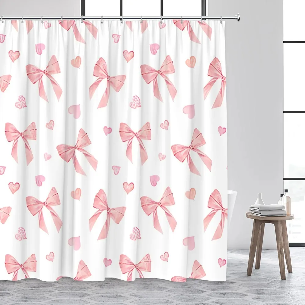 

Модные занавески для душа с бантом, красный, розовый, с галстуком-бабочкой и сердечком, подарок для девушки, современный декоративный комплект занавесок для ванной комнаты с крючками
