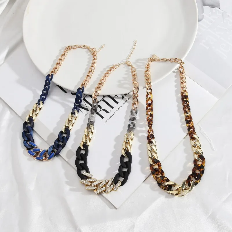 

New in Trendy Design Style Jewelry Link Resin Chain Strip Shape Personality Versatile Fashion Necklace Sweater Chain for Women