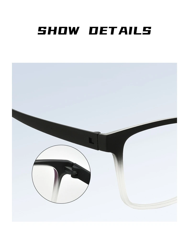 YIMARUILI Mode Ultra-licht Große Schraubenlose TR90 Brillen Frauen Platz Retro Große Gesicht Optische Brillen Rahmen Männer – Detail 6