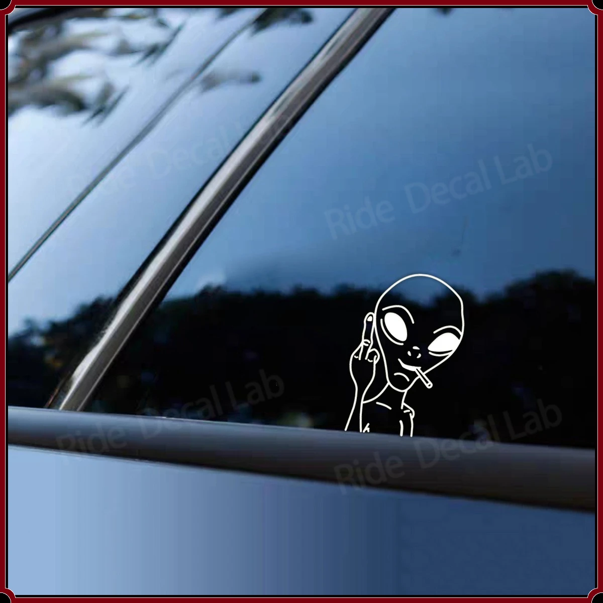 2 Fun Alien Middle Finger Reflective Car Stickers for Motorcycle Fairings, Side Panels, and Top Box Modifications UFO Decals