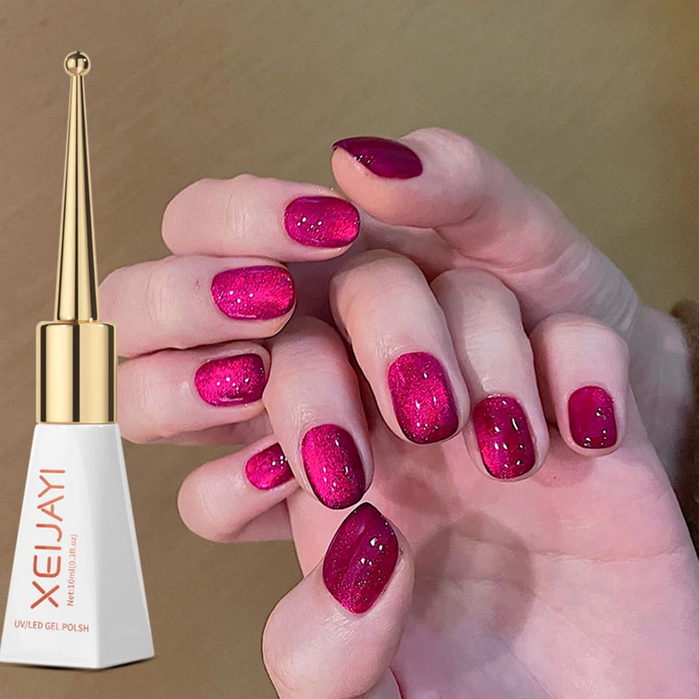 10 مل # 2025 عيد الميلاد الأحمر القط العين هلام طلاء الأظافر الفاخرة الزجاج المعبأة في زجاجات روبي الأحمر القط العين هلام DIY الأحمر مسمار المغناطيسي هلام