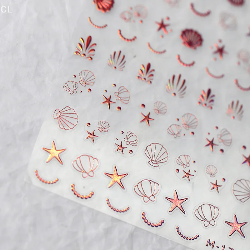 Shiny Laser Shell Decorative Nail Accessories, 3D Starfish Moon Star Nail Art Stickers Self-Adhesive Manicure Decals