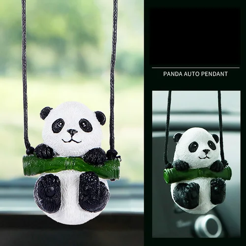 Accesorios para coche de Anime, colgante de Panda de bambú oscilante, adornos para espejo retrovisor de coche, regalo de cumpleaños, accesorios para parejas, nueva resina