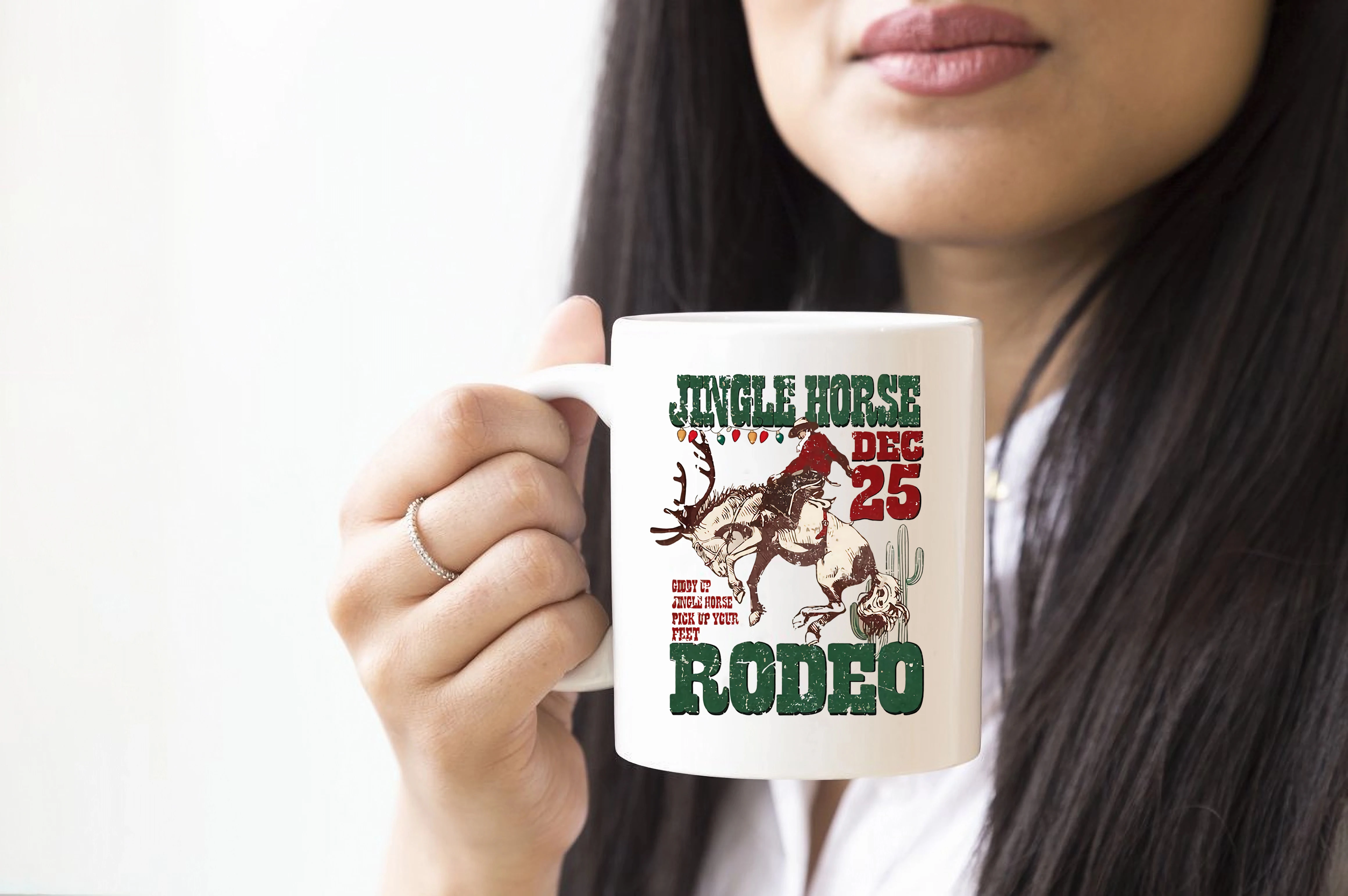 Jingle House Pattern coffee mug Elk Rodeo Graphics Ceramic Mug Christmas coffee mug Country Christmas Cowboy Christmas gift