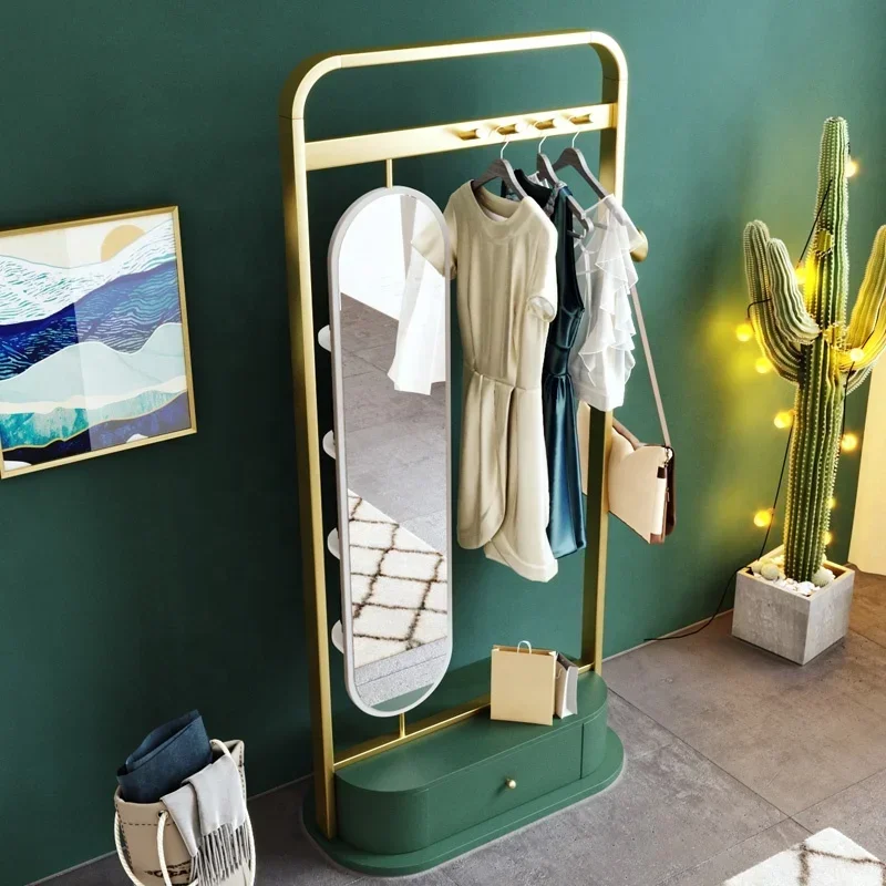 

#Modern Multifunction Furniture Smart Rotation Mirrored Storage Clothes Rack Metal Portable Coat Racks