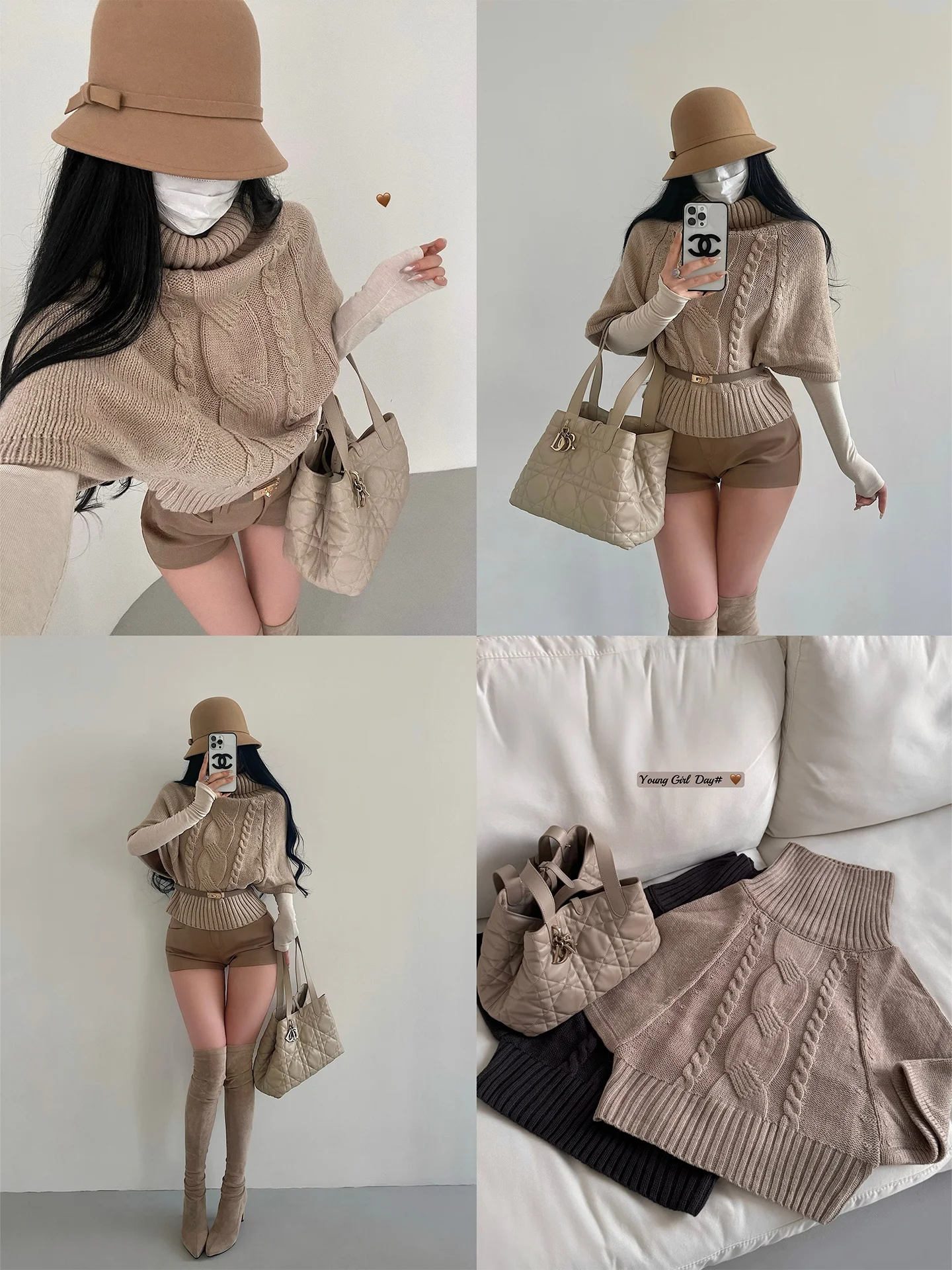 

Loose Knitted Sweater High Collar Cowl Neck Pullover Autumn Winter Women's Fashion Thinming Cardigan Pure Color Young Girl Day