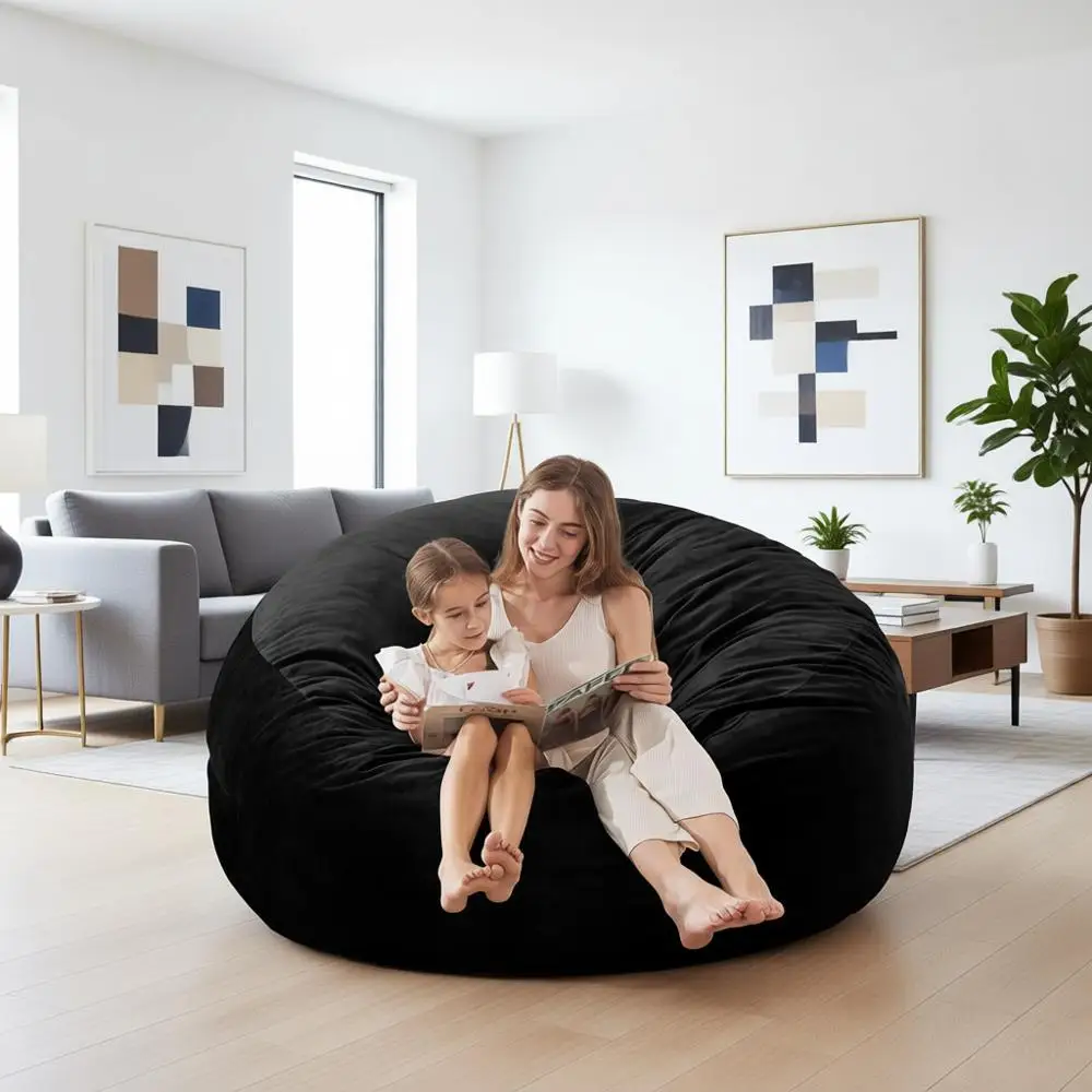 

3-Foot Memory Foam Bean Bag Chair for Adults and Teens with Ultra Soft Velvet Cover, Round Lazy Sofa for Living Room - 3 Feet, B