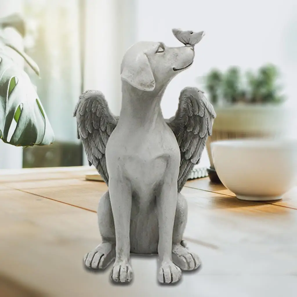 

Angel Pet Statue, Super Cute Dog with Angel Wing Resin Garden Ornament Memorial Tribute Statue for Home Yard Lawns