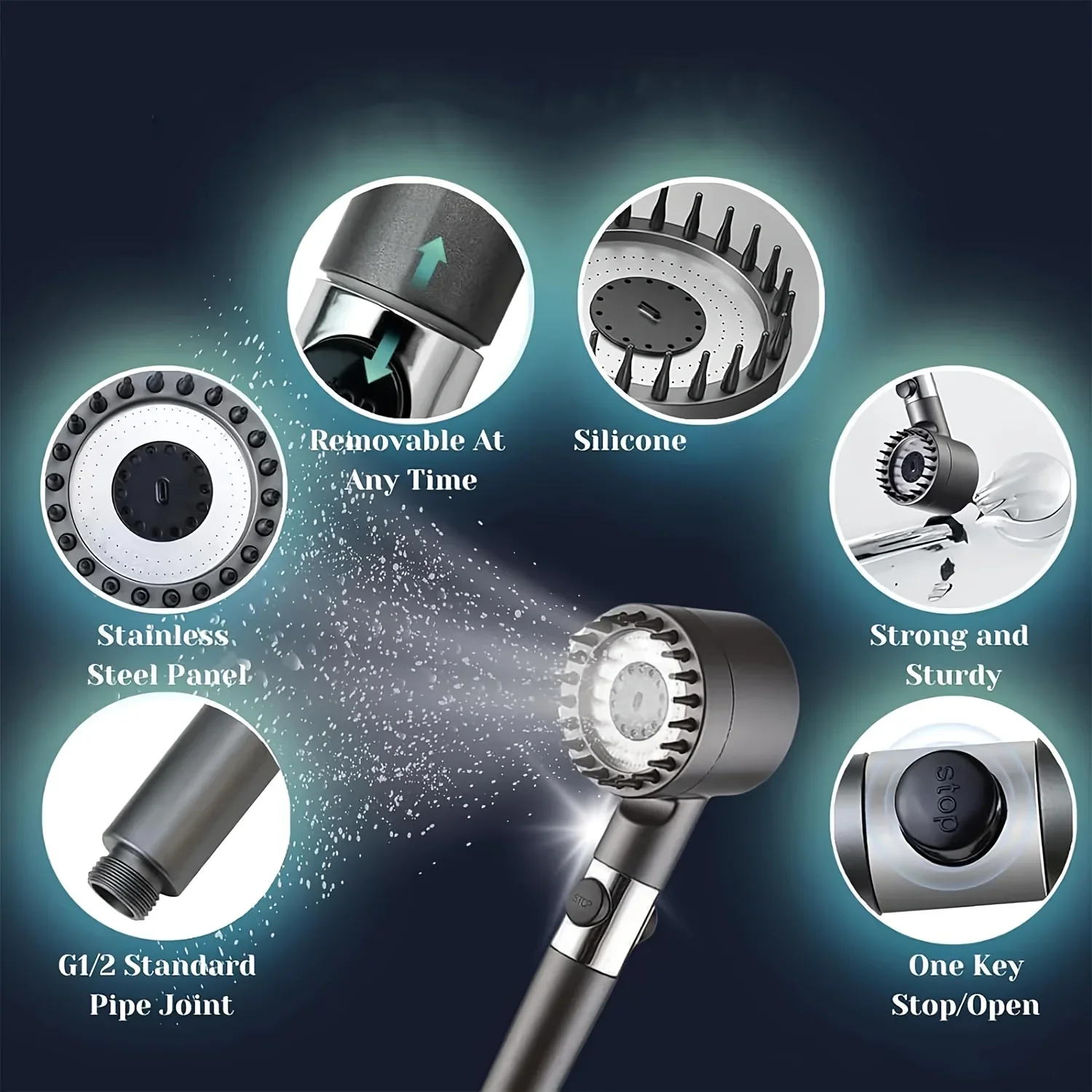 New Handheld Shower Head Ion Drop Turbocharger Multiple Spray Modes Water Filter For Bathroom High Pressure Universal
