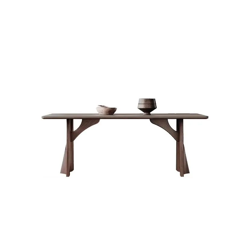 Luxury Creative Designer Wooden Dining Table High End Modern Dining Table With Rectangle Top Sintered Stone Dining Table Set