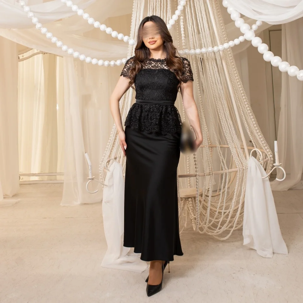 

Customized Formal Wedding Party Dresses Lace O-Neck Trumpet Midi Dresses Temperament Evening Dress Modern Style
