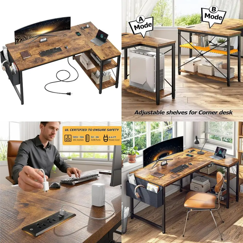 

Corner L-Shaped Gaming Desk with Storage and Power Outlets