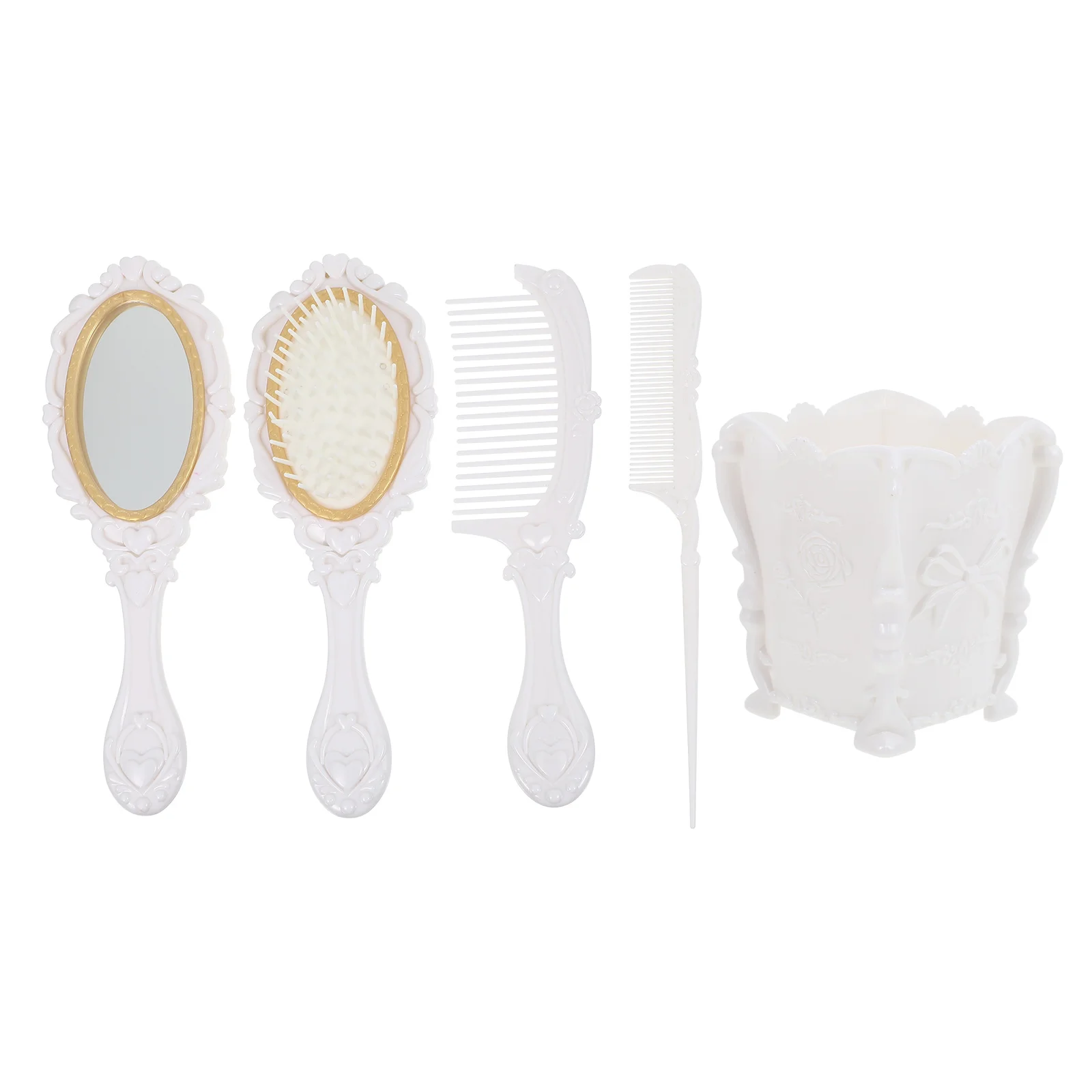 5 Pcs Vanity Mirror Comb Set Detangler Hair Vintage Hand Brush Massage Hairbrush Makeup Kit Crimper Tool Detangling Paddle