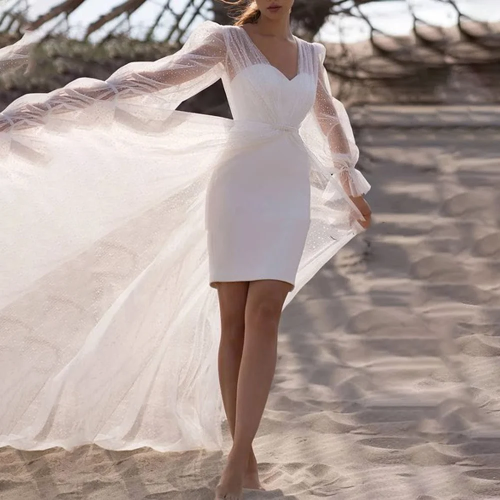 

MANRAY 2 in 1 Wedding Dress with Detachable Skirt and Appliques Off the Shoulder Sweetheart Mini Bride Dress Spark Tulle Shawl