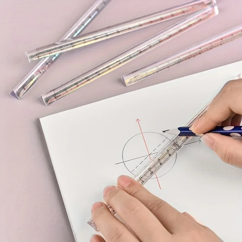 قطعة واحدة - مسطرة مثلثة شفافة مع مقياس - أداة رسم وقياس متعددة الوظائف، بلاستيك متين، قرطاسية للطلاب #3
