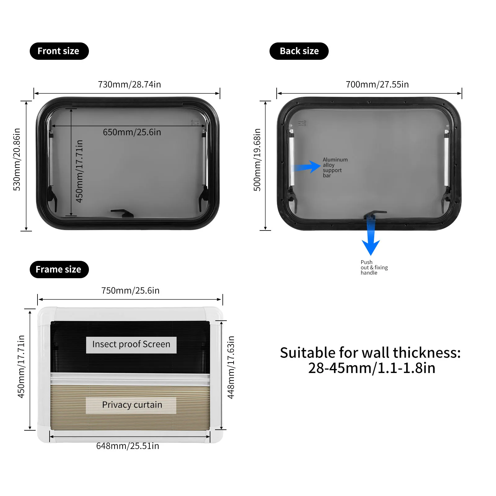 نافذة زاوية مستديرة دفع سحب نمط حماية من الأشعة فوق البنفسجية نافذة منزلقة مقاومة للماء لمقطورة تخييم القافلة RV RV نافذة دفع خارجية