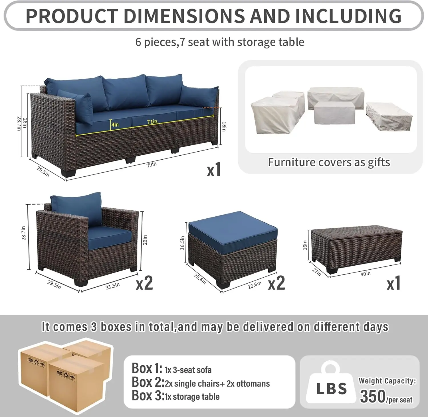 

6-piece Outdoor Courtyard Furniture Set, with Storage Platform and Brown Rattan Sofa Chair