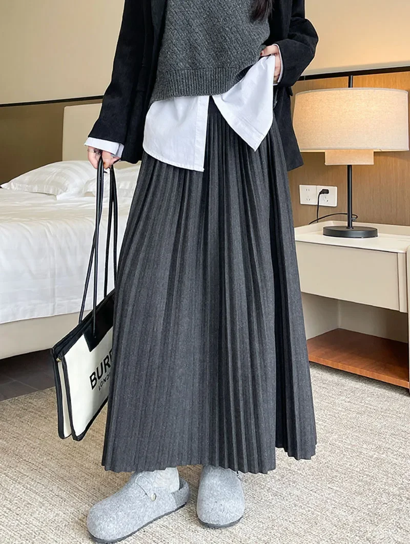 Hochgeschnittene Patchwork-Plissee-Röcke für Damen, 2026 Neue Figurformende Streetwear Lange Röcke, Einfarbige All-Match A-Linien-Röcke – Detail 10
