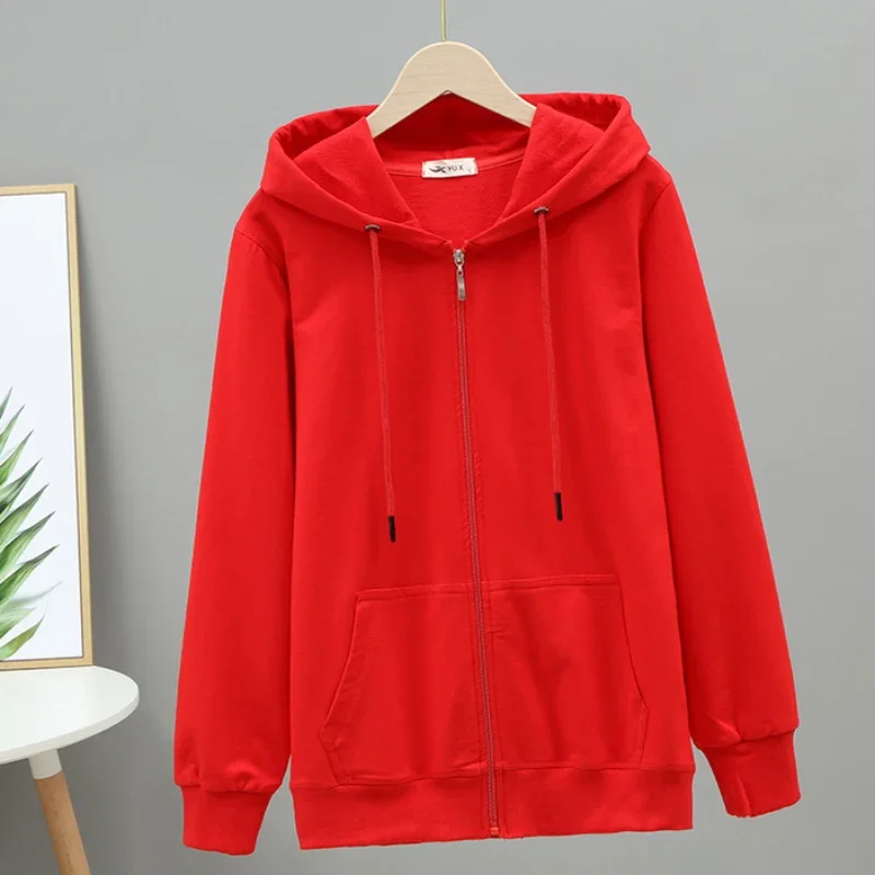 Korean Loose 5Xl Women Pure Cotton Hoodies Fashion Oversize Long Sleeve Solid Zipper Sweatshirt High Quality Autumn Tops