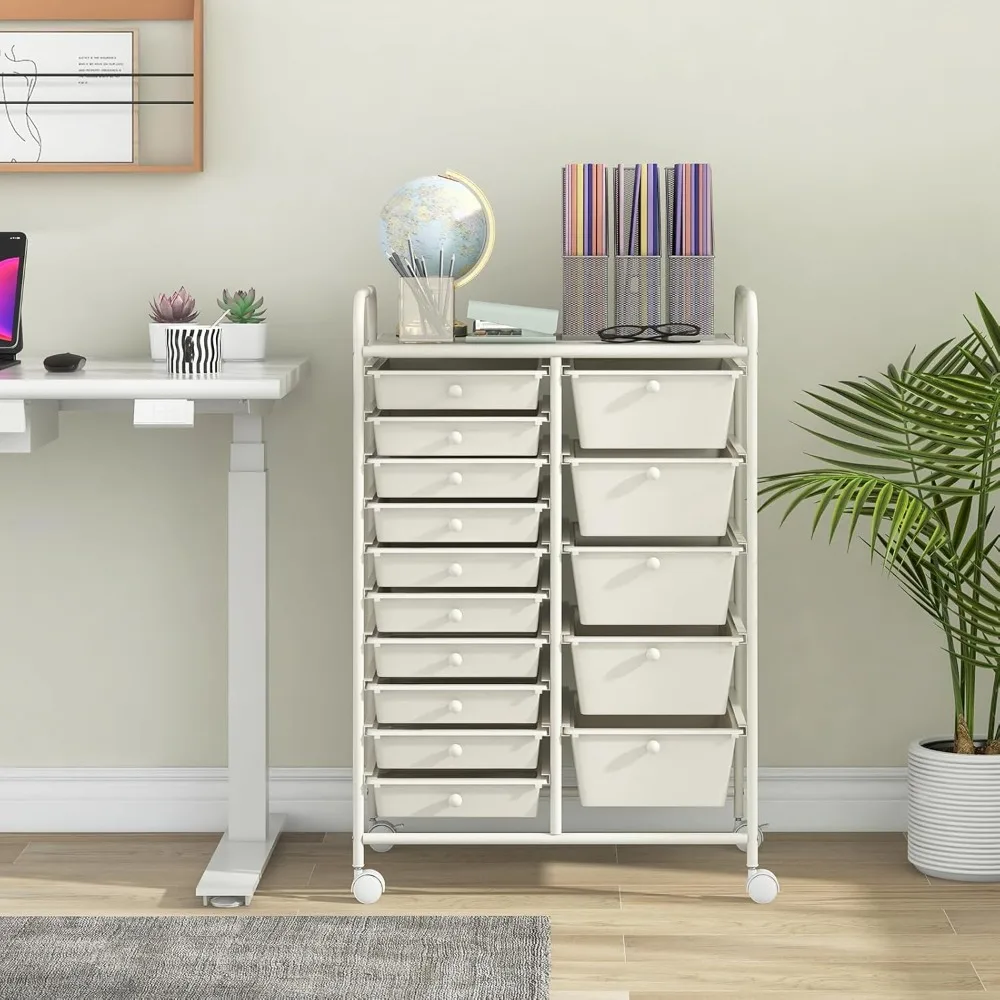 

15 Drawers Rolling Cart, Classroom Organizers, Storage Cart with Wheels, for Teacher Office Home School Supplies Tool Craft