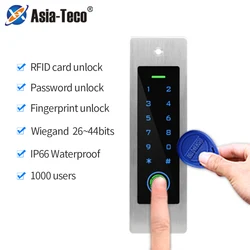 Embedded Black Metal Waterproof Backlight Touch Fingerprint Standalone Access Control Keypad Door Relay EM Reader Opener Wiegand