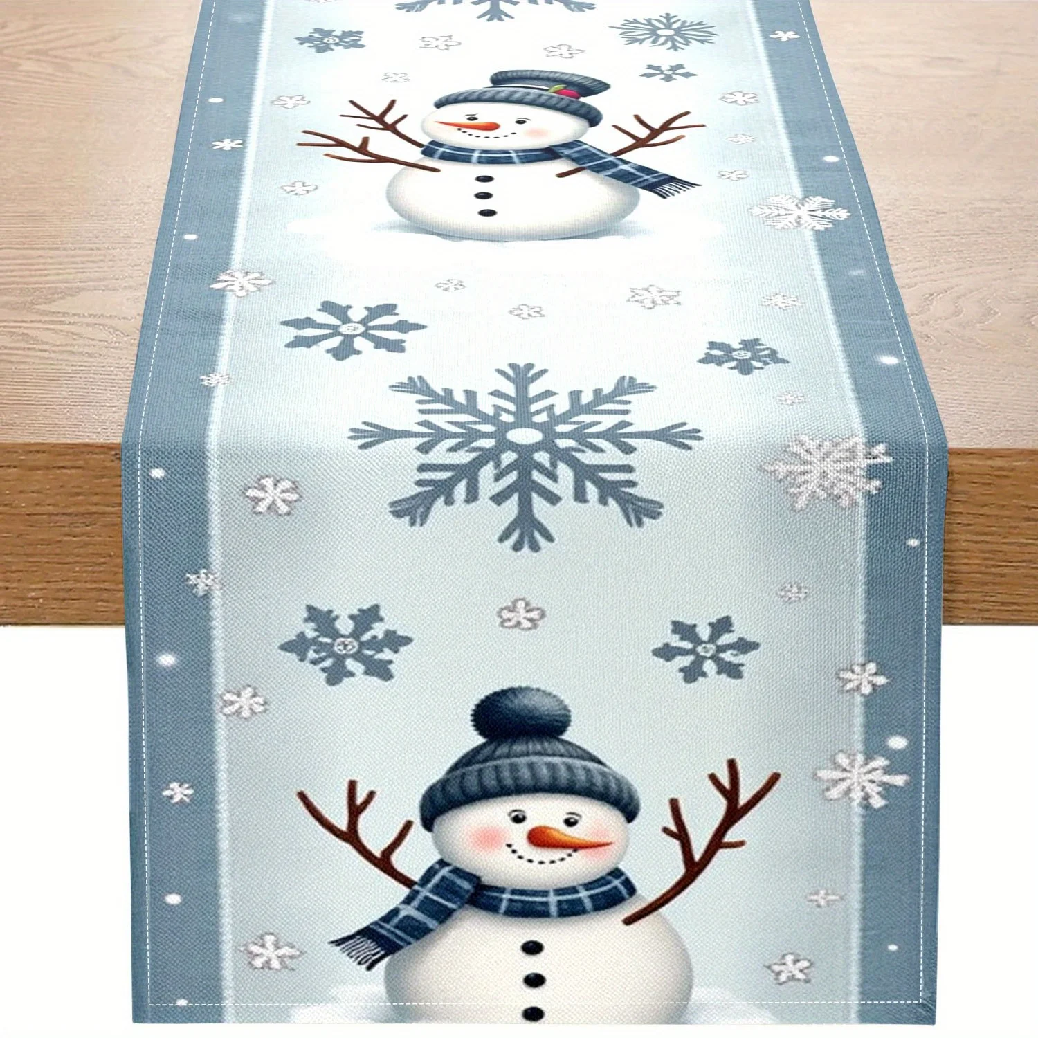 Christmas Snowman Snowflake Linen Table Runner Party Decor Reusable Winter Xmas Kitchen Dining Table Runner Christmas Decoration