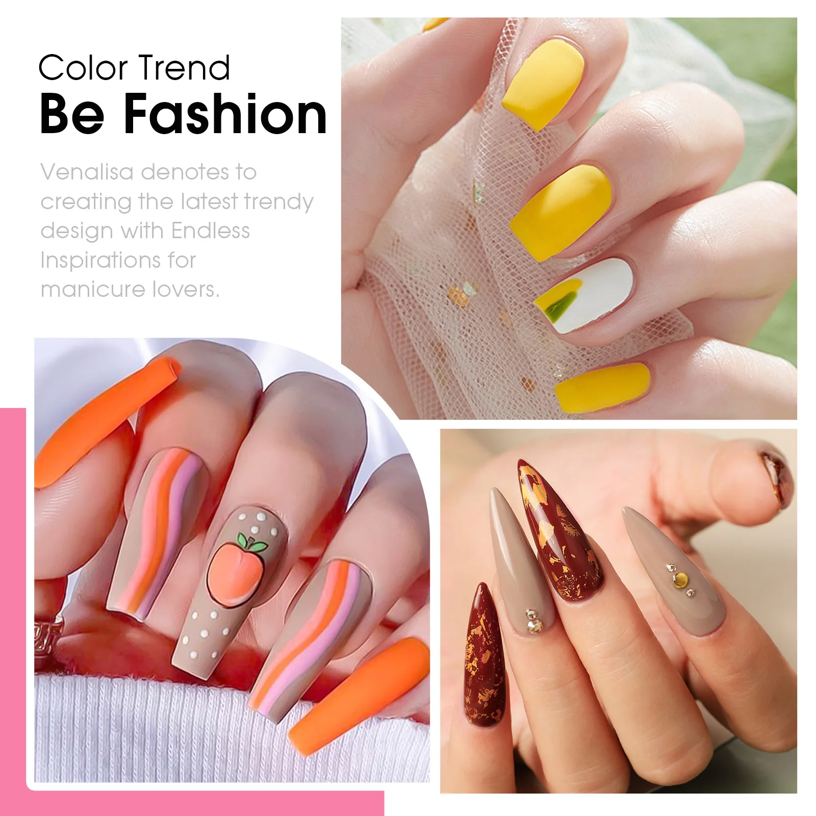 Venalisa Nagel-Gel-Nagellack-Set, Herbst-Nagel, HEMA FREE, Herbstsaison, Farbkollektion, gebranntes Orange, selbstnivellierendes Nagel-Maniküre-Set – Detail 6
