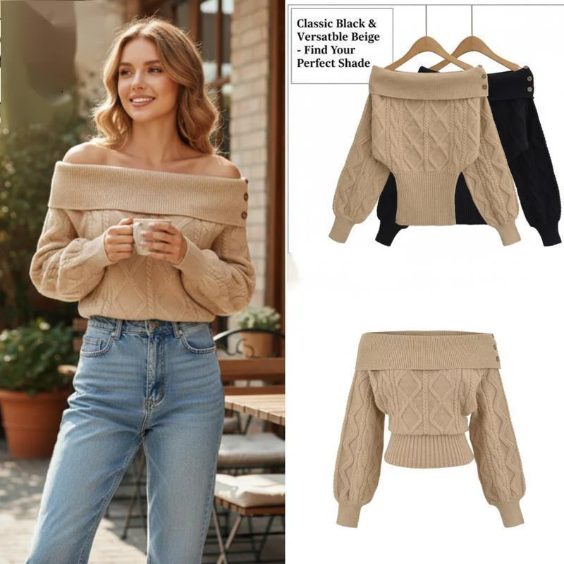 

Корейский свитер с открытыми плечами Y2K, шикарный женский свитер на осень-зиму Y2K, вязаный пуловер с ленивой талией, элегантный топ с открытыми плечами, новый