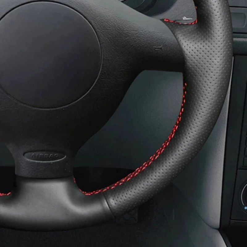 Black Artificial Leather Car Steering Wheel Cover For Seat Leon MK1 (1M) 1998-2005 Skoda Fabia RS 2003 Fabia 1 (6Y) 2004-2005