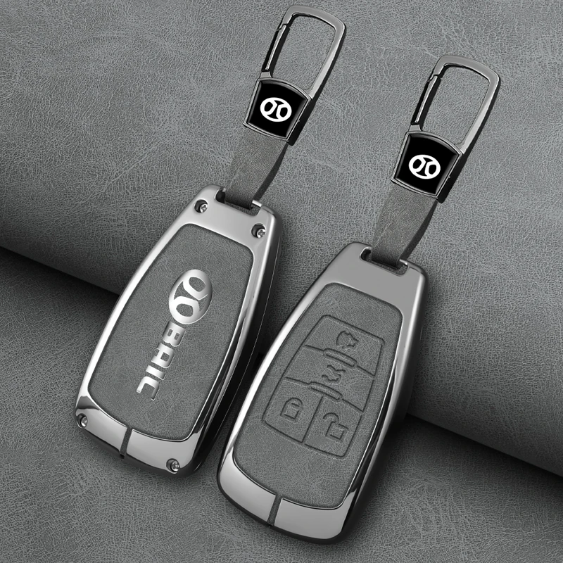 Zinc Alloy Leather Car Key Cover Case Keyring Bag for BAIC X7 BJ40 Senova D50 D70 X55 X65 EU5 EU7 Fob Protector Keychain Holder