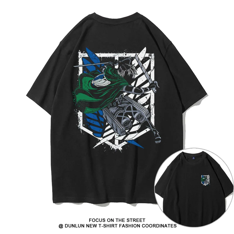Summer Wings of Liberty Herren-T-Shirt, bedruckt, Anime Attack on Titan, peripheres, kurzärmliges Teen-Shirt, 100 % reine Baumwolle, trendig – Detail 5