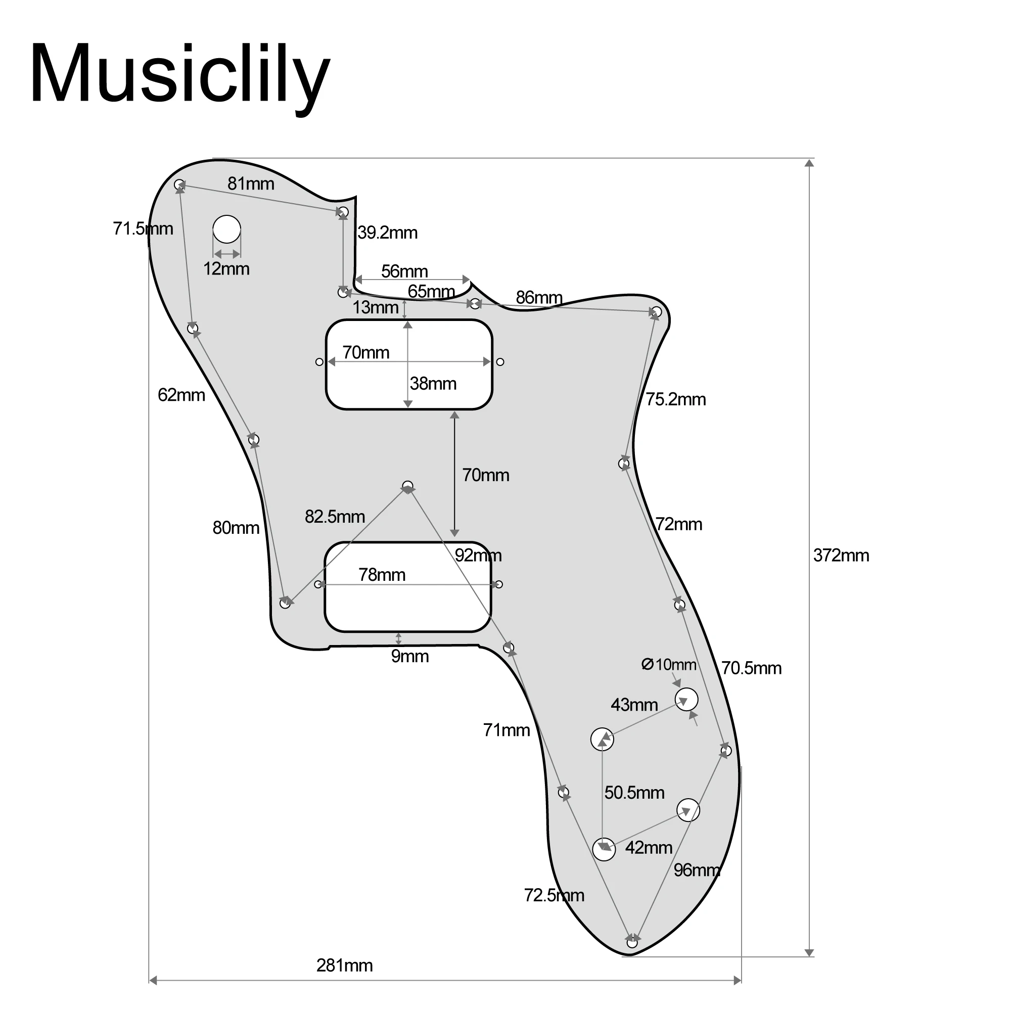 Musiclily Pro 15 Holes Uncovered HH Guitar Pickguard for Mexico Fender 72 Tele Deluxe Style Electric Guitar