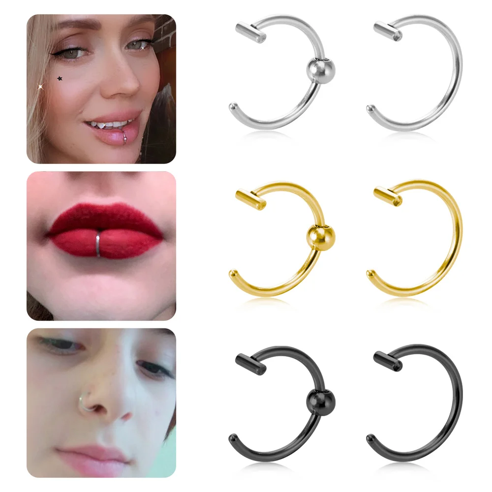 3Pcs Surgical Steel Fake Lip Rings Fake Pierc for Unisex Gothic Clip on Lip Non piercing Cuff Lip Nose Ring Septum Hoop Earrings