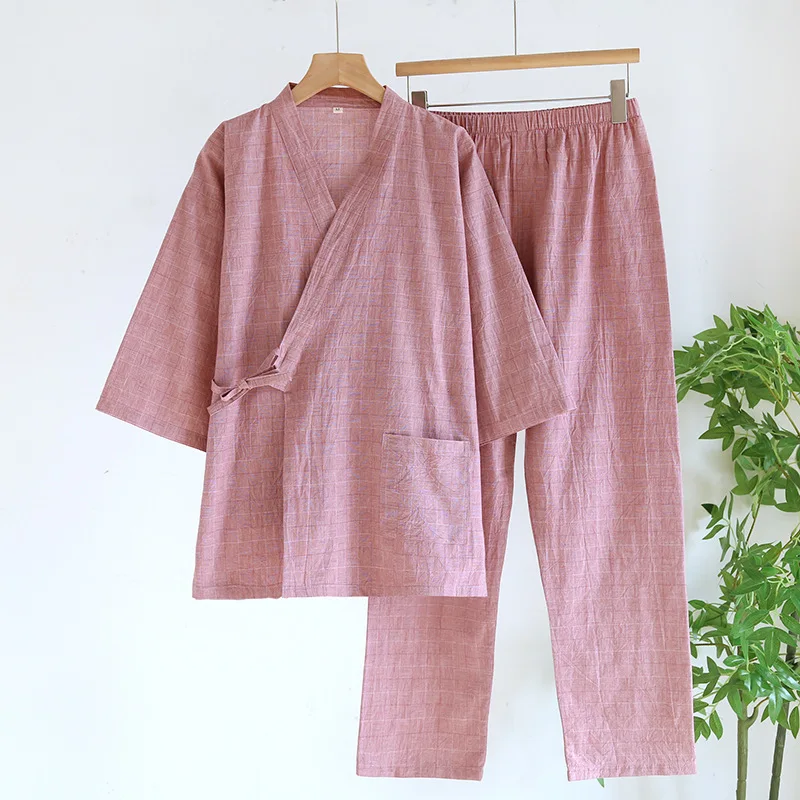 Couple Cotton Kimono Robes Pants Pajamas Clothes Thin Spring and Autumn Home Clothes Loose Casual Men Robe Sets