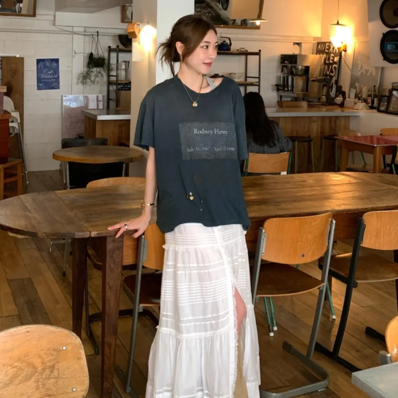 

Paly Summer High Street Destroyed Slogan Print Medal Metal TEE Trend 26SS Men's Women's Oversized PALY Short-Sleeved T-Shirt