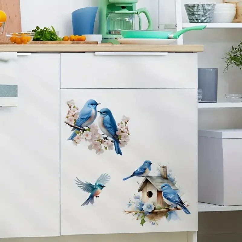 Blauwe Vogelnest Muursticker Verwijderbare Plant Bloemen Badkamer Wc Cover Koelkast Deur Kastdeur Raam Home Decor