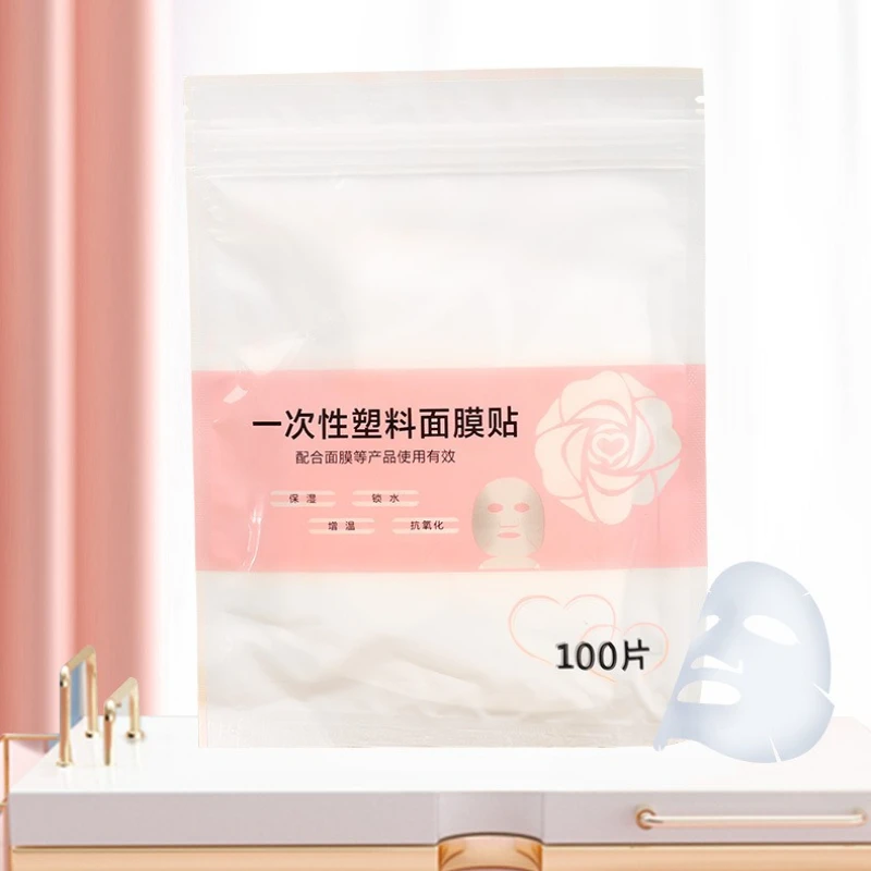 100pcs Disposable Face Plastic Film Transparent Full Face Cleaner Moisturize Lock Water Masks Wrap Facial Beauty Healthy Tool