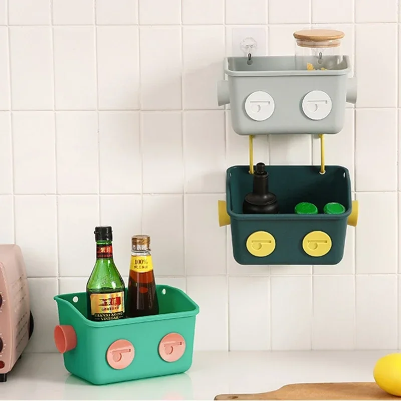 

Punch-Free Creative Robot Plastic Basket Bathroom Hanging Shower Storage Box Bedside Shelf Organizer Kitchen Holder