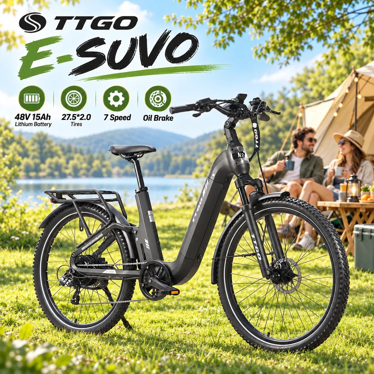 Ttgo E-Suvo-S6 Bicicletta Elettrica da 27,5 Pollici per Adulti, Batteria 48V 15Ah, Motore con Sensore di Coppia 250W 70Nm, Freni a Disco Idraulici, 7 Velocità, Autonomia 120Km, E-Bike per Pendolari