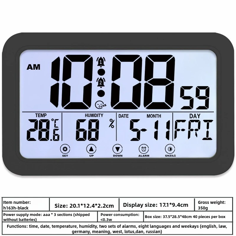 Atomic Calendar Clock with Temperature and Humidity Display, Modern Home Decor for Desk and Table