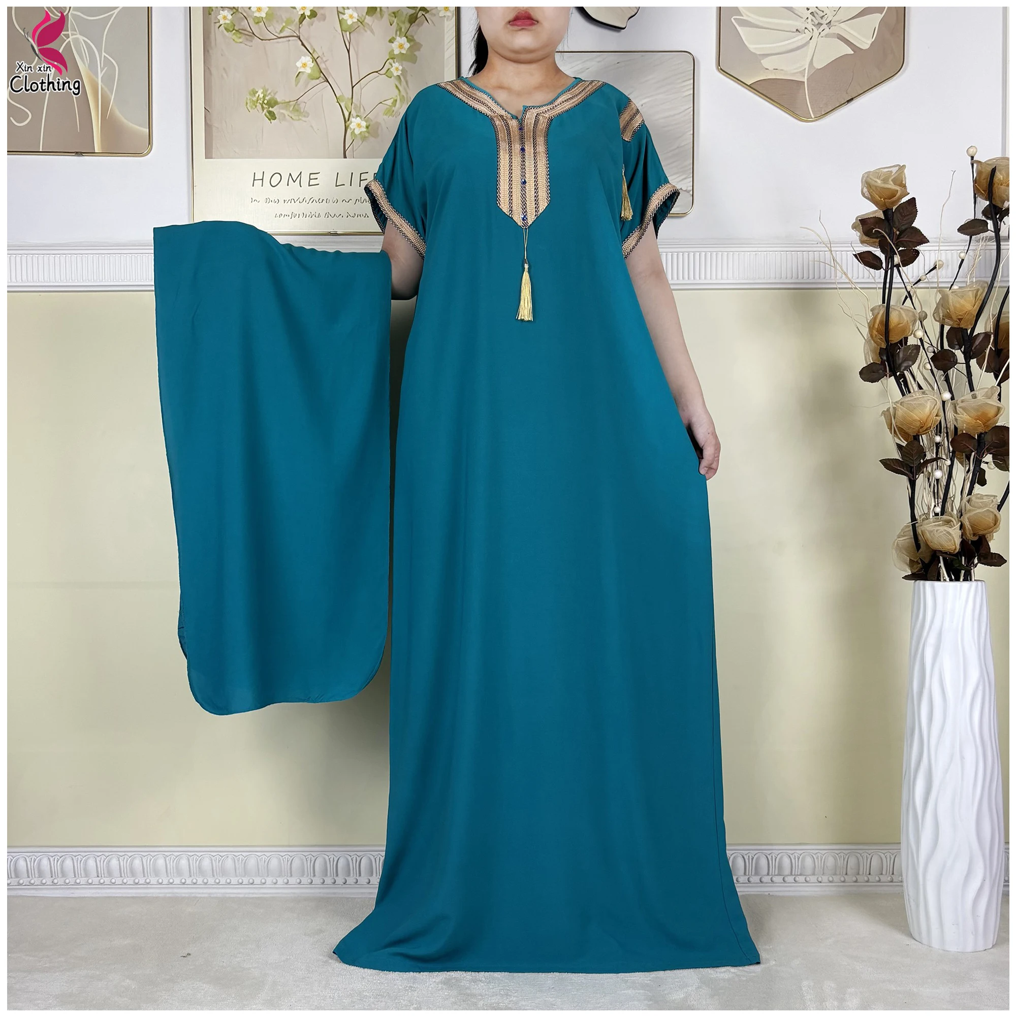 2025 Muslim Caftan Short Sleeve Dress Solid Cotton Summer Abaya African Traditional Dresses Islam for Women Casual Clothing