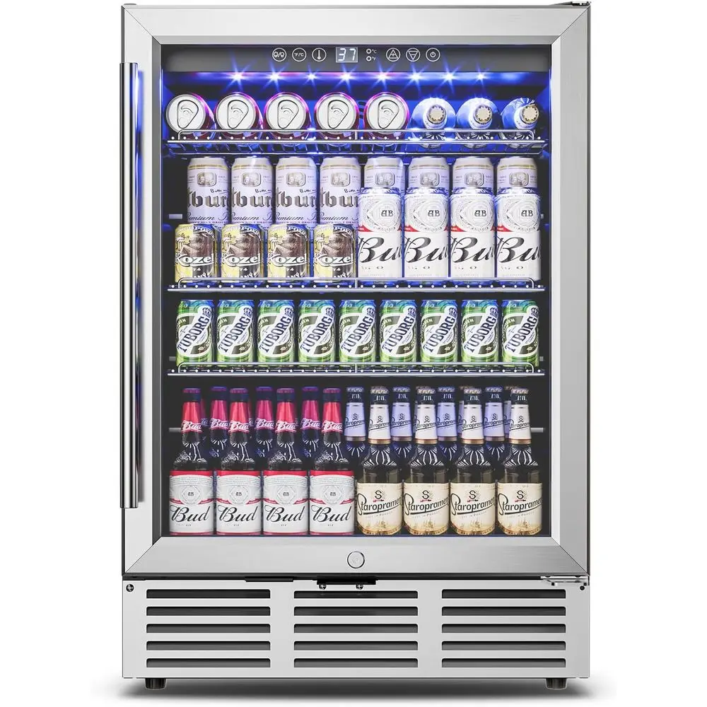 

Under-Counter 24 Beverage Cooler for 180 Cans - Glass Door, Lockable, Ideal for Home, Office, Kitchen, or Bar Customized