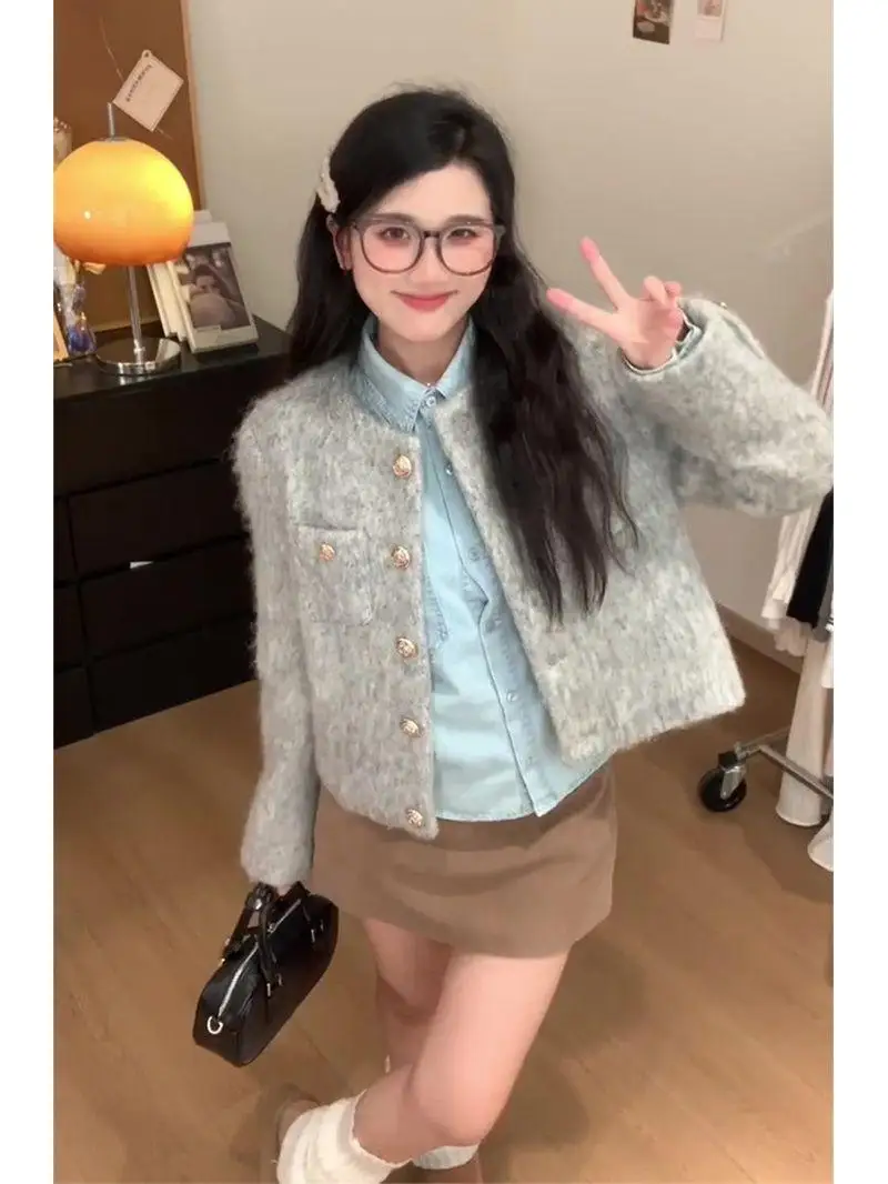 

Жакет из твида для подростков и женщин, осенний, в стиле карго, средней длины, ветрозащитный, для активного отдыха, с множеством карманов, в стиле преппи, с капюшоном, для отдыха, нежный