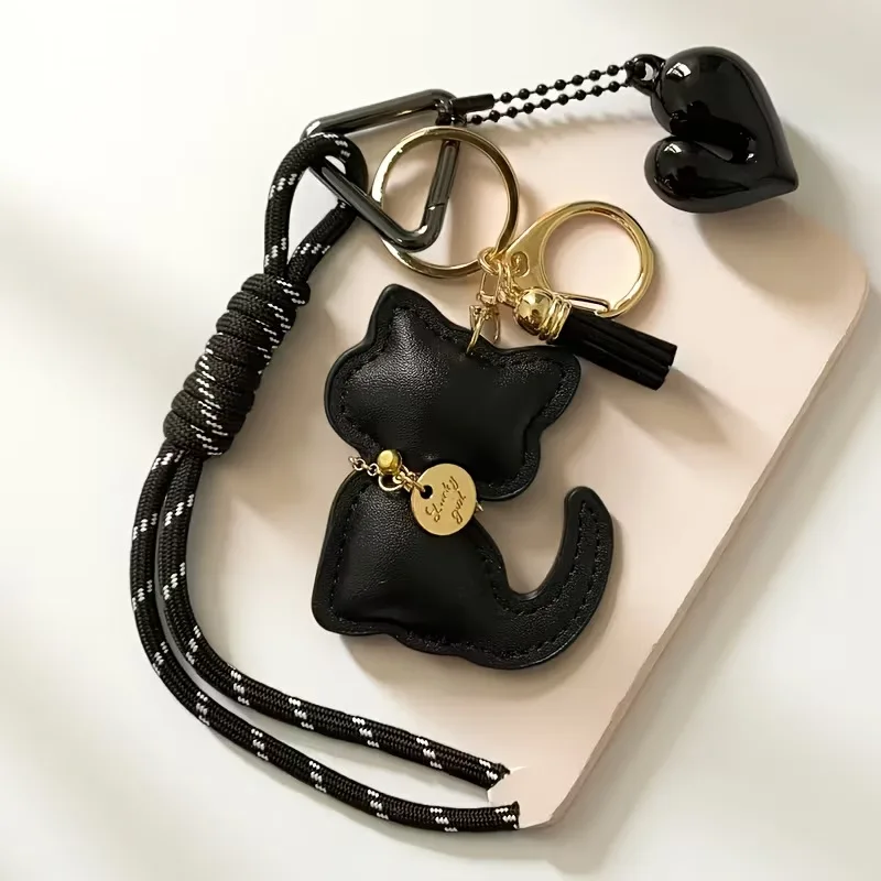 Stilvoller PU-Leder Katzen-Anhänger Schlüsselanhänger Taschenanhänger - Modisches & Spaßiges Accessoire für Taschen